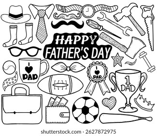 Hand Drawn Father's Day Doodle element vector ilustration. Sketch Style, family collection, father's day celebration