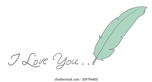 Hand drawn feather calligraphy love
