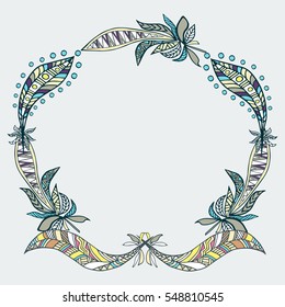 Hand drawn feather frame. Design element for cards, prints, invitations, quotes, posters and more. Vector