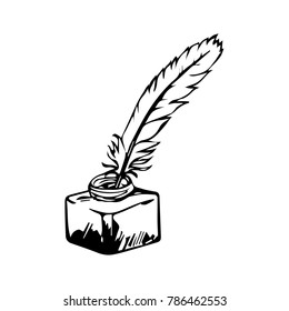 Hand Drawn Feather ink pen Sketch. Vector illustration