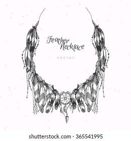 Hand drawn feather necklace