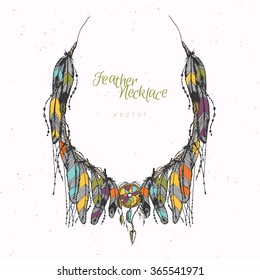 Hand drawn feather necklace colored
