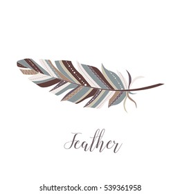 Hand drawn feather on a white background.