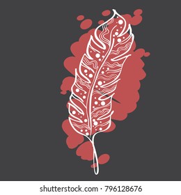 hand drawn feather pen with decorative elements. Vector illustration