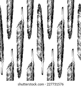 Hand drawn  feather seamless pattern