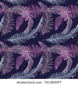 Hand drawn feather seamless pattern. Background, wrap, cover, fabric, decoration.