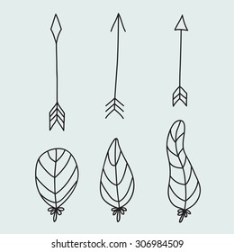 Hand drawn feathers and arrows