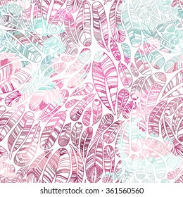Hand drawn feathers background  .Beautiful Valentine's day love background. I love you.  Love is in the air.Swirl feathers