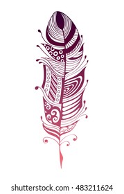 Hand drawn feathers. ink vector illustration. boho style design elements. ethnic creative doodles. isolated on white background.