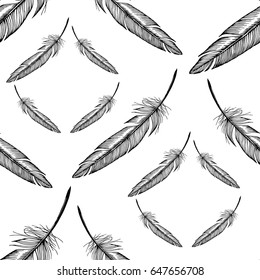 Hand drawn feathers. Pattern vector illustration.