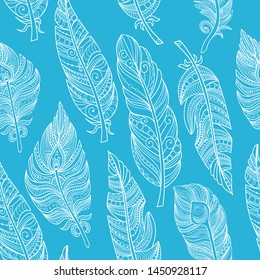 Hand drawn feathers seamless pattern