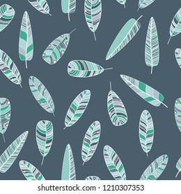 Hand drawn feathers set. Сolorful Vector Seamless Pattern.