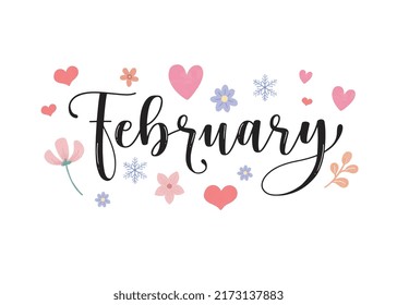 Hand drawn February month lettering typography for cover, poster, banner, flyer, social media template vector illustration