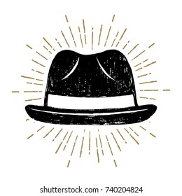 Hand drawn fedora hat textured vector illustration.