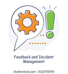 Ícone de Feedback desenhado à mão e Gerenciamento de incidentes para resolver problemas e melhoria contínua.