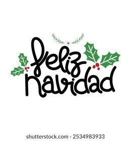 Desenhado À Mão Feliz Navidad Caligrafia Texto Vetor Design.