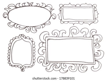 Hand drawn felp-tip pen frames. Vector illustration.
