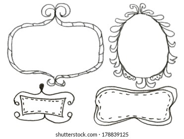 Hand drawn felp-tip pen frames. Vector illustration.