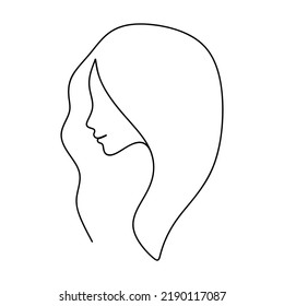 La mano dibujó la cara femenina. Arte de línea dibujado a mano vectorial, cara femenina, línea continua, concepto de moda, belleza femenina minimalista. Imprimir, ilustración para camisetas, diseño, logotipo para cosméticos, etc.