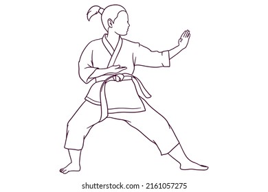 hand drawn female karate fighters illustration