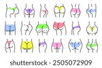 Hand drawn female and male butts set. Male and female buttocks in underwear, vector illustration isolated on white.