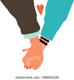 Hand drawn female and a male person holding hands. Couple in love. Vector illustration flat design.