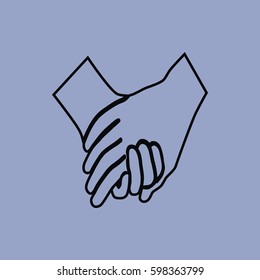 Hand drawn female and a male person holding hands. Set of flat style. Vector illustration.
