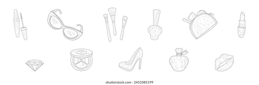 Hand Drawn Female Things and Accessory Sketch Vector Set