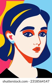 Patrón vectorial hembra dibujado a mano en retrato moderno estilo Matisse para decorar el arte de la pared de impresión, abstracción colorida en estilo cubista e impresionista