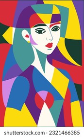 Patrón vectorial hembra dibujado a mano en retrato moderno estilo Matisse para decorar el arte de la pared de impresión, abstracción colorida en estilo cubista e impresionista