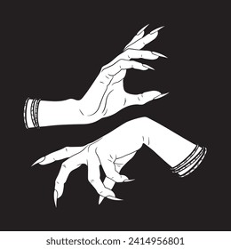 Hand drawn female witch or vampire hands. Flash tattoo, sticker, patch or print design vector illustration