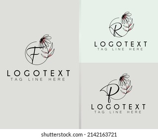 Hand Drawn feminine  botanical floral organic natural abstract logo. Bio cosmetics emblem. Organic product sign. Leaf illustration, Icon Template.