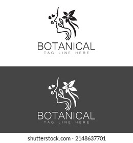 Hand Drawn feminine botanical floral organic natural abstract logo . Bio cosmetics emblem. Organic product sign. Leaf illustration, Icon Template.