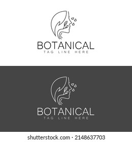 Hand Drawn feminine botanical floral organic natural abstract logo . Bio cosmetics emblem. Organic product sign. Leaf illustration, Icon Template.