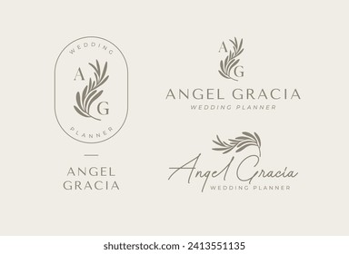 Hand drawn feminine botanical logo design template.