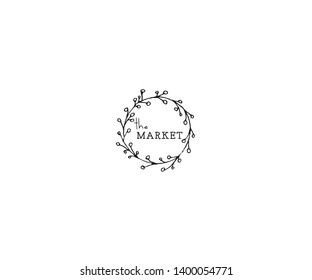 Hand Drawn Feminine Delicate Logo. Premade Logo Template for photographer, fashion blogger, design studio, aromatherapy, vegetarian, interior design. Branding identity collection. Floral feminine logo