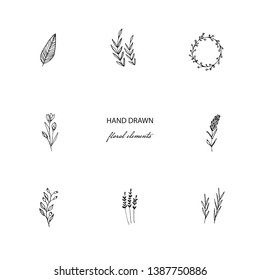 Hand Drawn Feminine Floral Logo. Premade Logo Template for photographer, fashion blogger, design studio, interior design. Branding identity collection. Floral feminine logo. flowers clipart