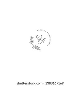 Hand Drawn Feminine Floral Logo. Premade Logo Template for photographer, fashion blogger, design studio, interior design. Initial Monogram Logo. Monoline style Herb. Logo template in simple line style