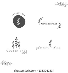 Hand Drawn Feminine Logo. Gluten free badge. Logo Template. Floral feminine logo