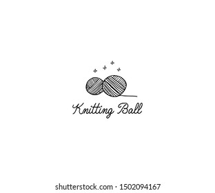 Hand Drawn Feminine Logo. Knitting ball logo Template. Hand drawn google logo in trendy style. Vector