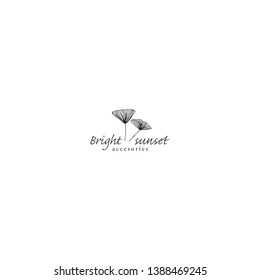 Hand Drawn Feminine Logo in Line Art Style. Premade Logo Template for photographer, boutique, design studio, interior design, beauty product. Floral feminine logo with Ginkgo biloba. Vector
