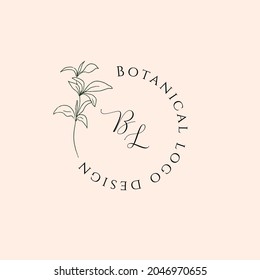 Hand Drawn Feminine Logo. Modern Logo Template for florist, photographer, fashion blogger, spa, cosmetic, interior design. Branding identity collection. Floral minimal logo. Wildflower logo.