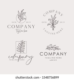 Hand Drawn Feminine Vector Signs or Logo Templates Set. Retro Floral Illustration with Classy Typography.