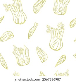 Hand drawn fennel root seamless pattern. Simple culinary design for fabric, textile, wrapping paper, menu