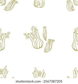 Hand drawn fennel root seamless pattern. Simple culinary design for fabric, textile, wrapping paper, menu