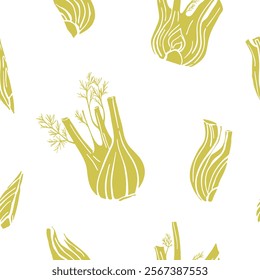 Hand drawn fennel root seamless pattern. Simple culinary design for fabric, textile, wrapping paper, menu