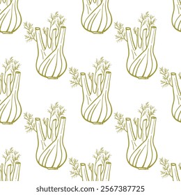 Hand drawn fennel root seamless pattern. Simple culinary design for fabric, textile, wrapping paper, menu