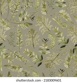 Hand drawn fern leaves seamless pattern design