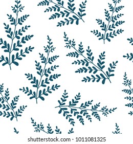 Hand drawn fern leaves. Vector seamless minimalistic pattern. Endless pattern for wallpaper, pattern fills, web page background, surface textures. Hand drawn, botany 