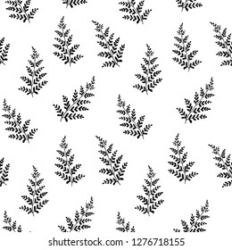 Hand drawn fern leaves. Vector seamless minimalistic pattern. Botany texture for wallpaper, pattern fills, web page background, surface design